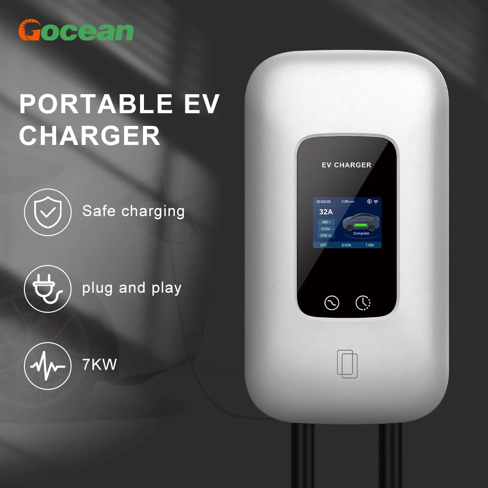 Type2 7KW CEE Plug EV Charging Station Wallbox 1 Phase 32A  APP 4G AC Electric Car Charger EV Charger Fast Charging with Wallbox