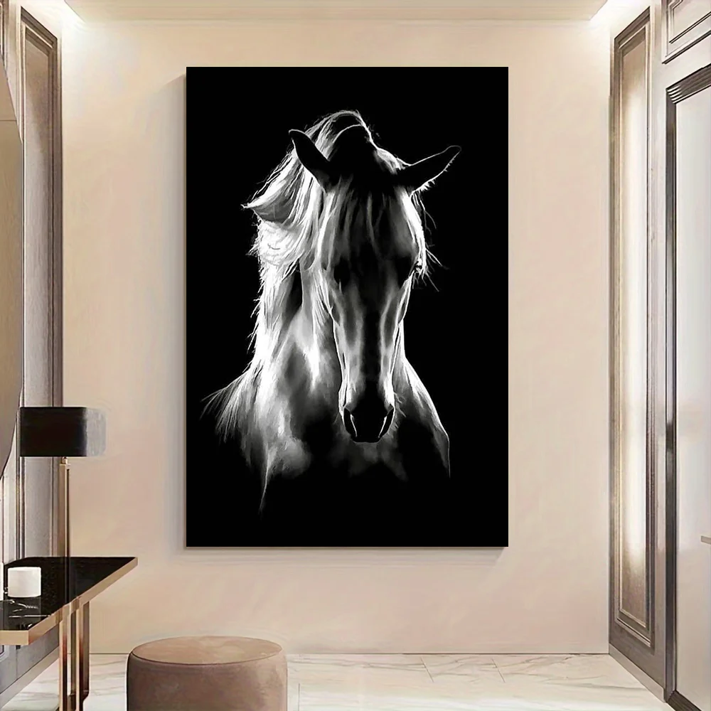 Black and White Elephant Red Deer Canvas Painting Modern Home Animal Crystal Porcelain Painting With Frame