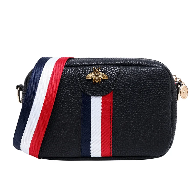 REWIN Detachable Stripe Adjustable Shoulder Strap Bee Decor Pink Square Camera Bag Crossbody Phone Bags for Ladies
