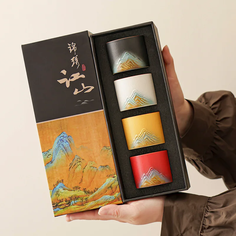 Small Mini Japanese Clay Ceramic Tea Cup 4 Cups In A Gift Box Wedding Gift