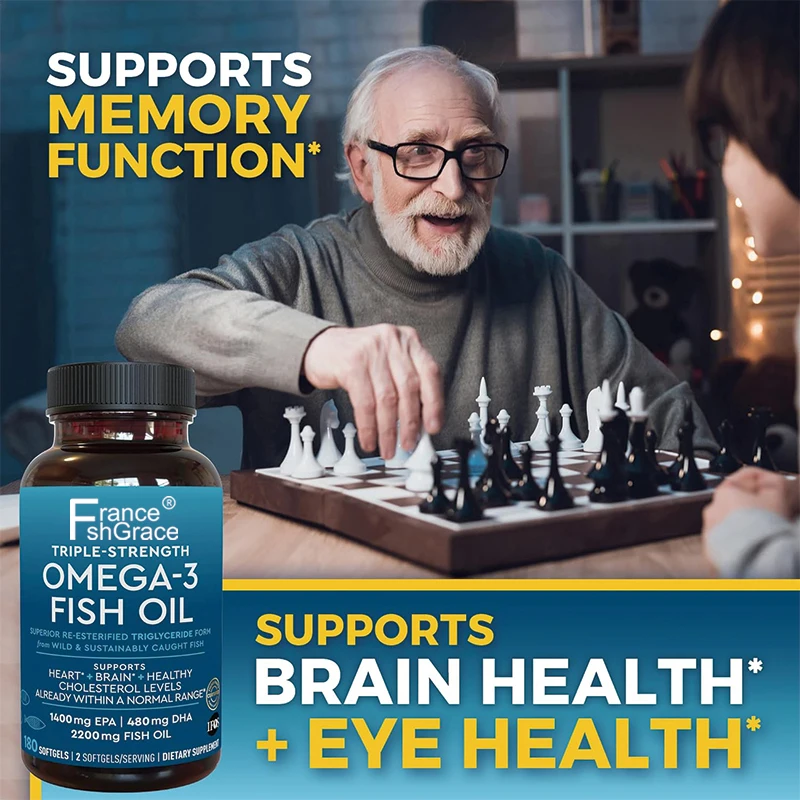 180 Count Omega 3 Fish Oil Supplement 2200 mg per Serving Fatty Acid Supplements with EPA DHA & Omega 3