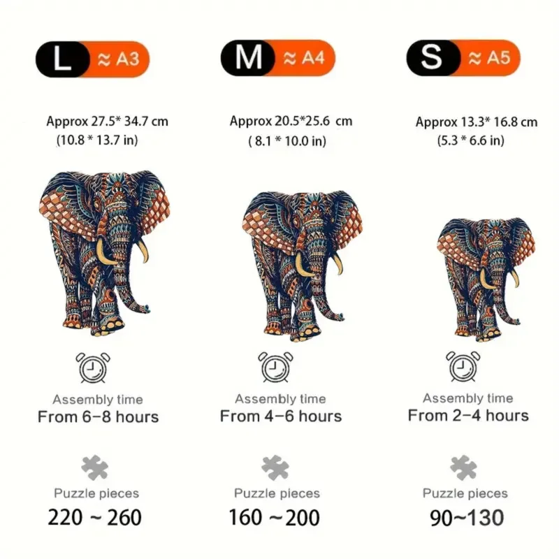 Christmas Thanksgiving Fun Gifts Luxury Craft Home Office Decor Elephant Shape Wooden Jigsaw Puzzles for Adults Teen