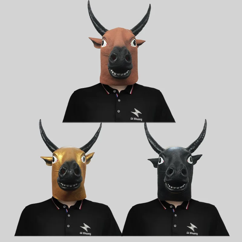 Cute Animal Cow Hull Mask Masquerade Ball Funny Latex Headwear Halloween Party Kun Show Props