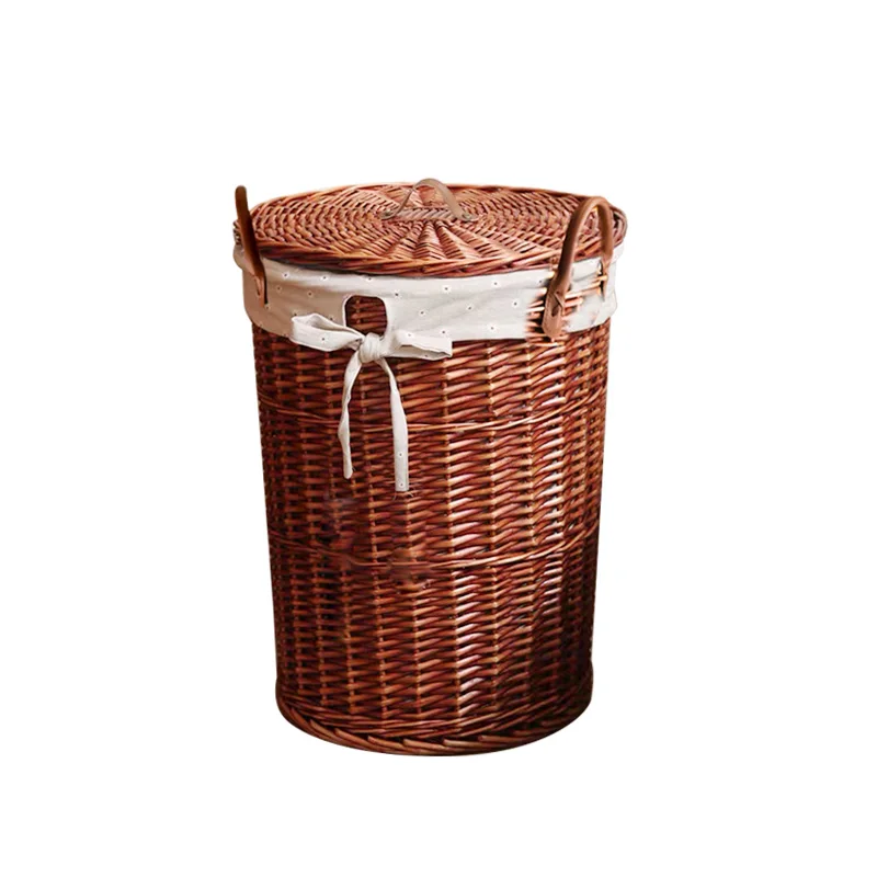 Kingwillow Hand Woven PE Rattan Laundry Hamper Dirty Clothes Basket Eco-friendly Laundry Basket for Home Storage Organization