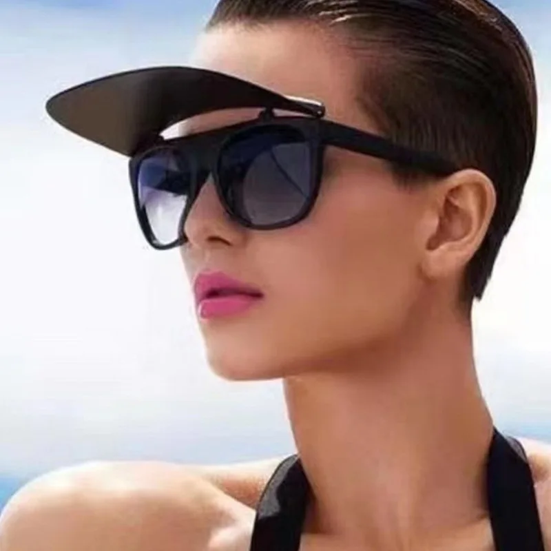Fuqian 2021 New Brand Trend Oversized  Flip Sunscreen Women Sunglasses Luxury Square Ladies Men Sun Eyewear