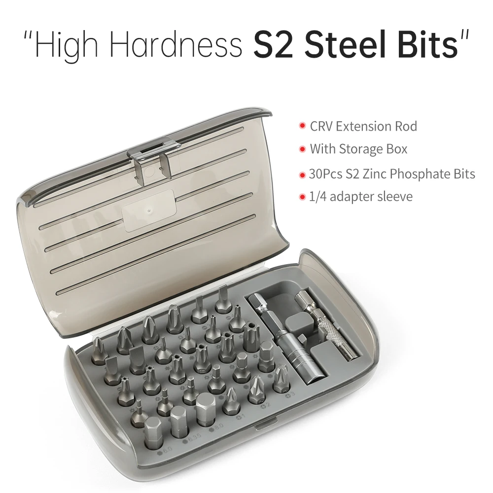 Portable Electric Screwdriver Tool Set with 30 S2 Steel Bits 2500mAh Lithiumbattery Rechargeable Electric Screwdriver