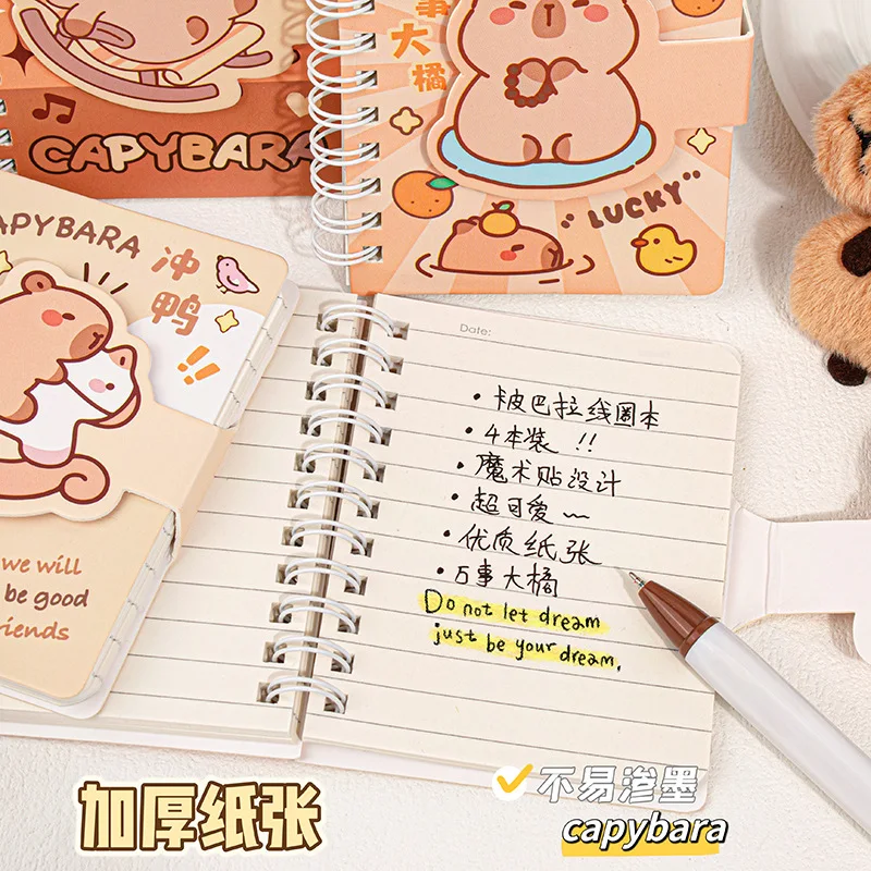 D-09004 High color value capybara A7 hook and loop coil student stationery 80 portable mini notebook