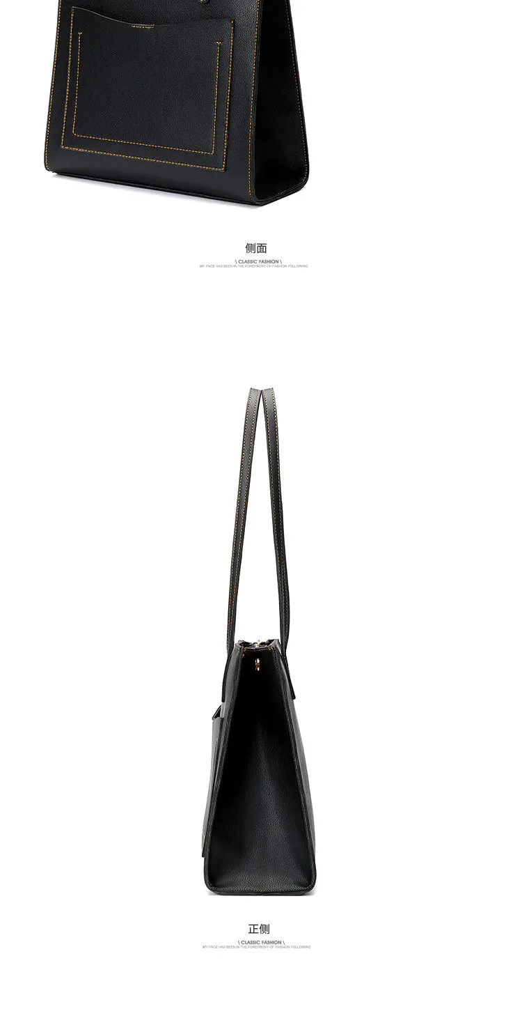 2021 New Fashionable Oem Ladies Genuine Black Plain Leather Large Tote Bag Leather Handbag Factory From Chinacustom Design