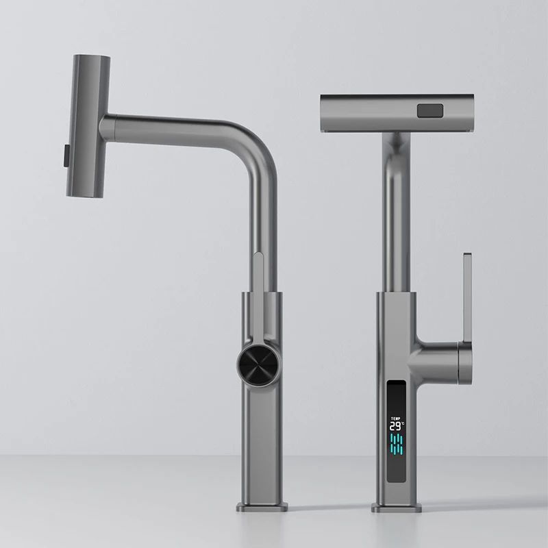 Design bathroom sink wall mount concealed basin faucet LED digital display temperature colors change smart basin mixer tap
