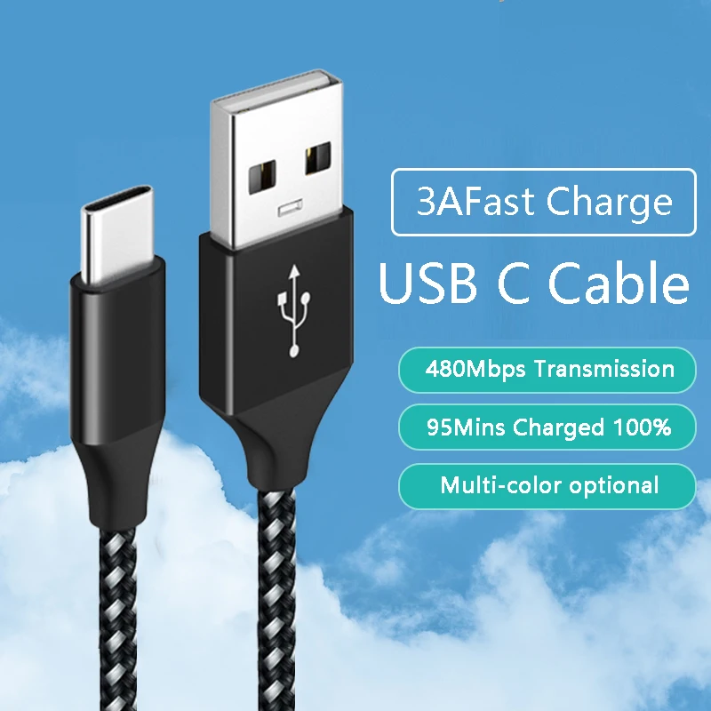 Hot Selling Nylon Braided USB Charging Cable Type C 1m 2m Custom Logo Mobile Type C Cable Fast Charging Usb C Cable for iphone