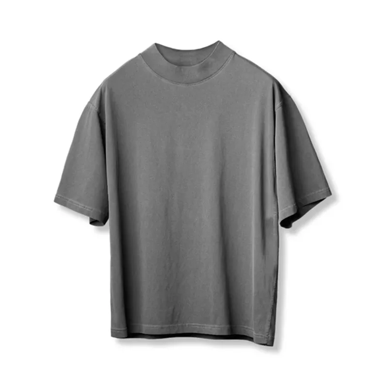 mens oversized fit drop shoulder boxy fit custom printing OEM mock neck blank streetwear t shirt for men