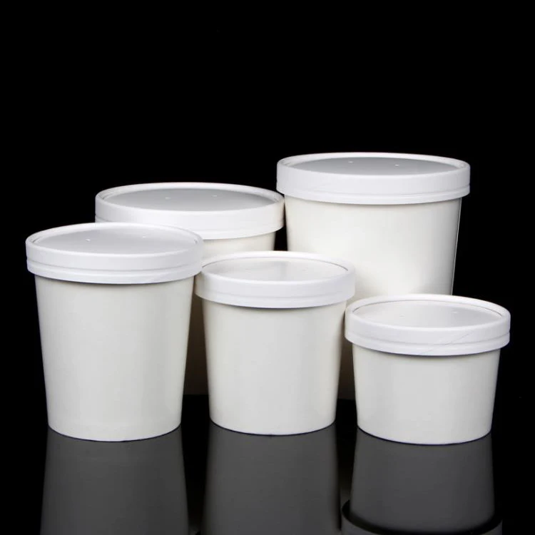 OEM logo white fast food takeaway double wall kraft disposable paper soup cup bowl with lid