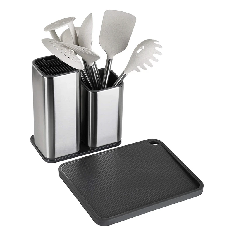 Stainless Steel Kitchen Worktop Organizer, Universal Knife Block and Utensil Holder