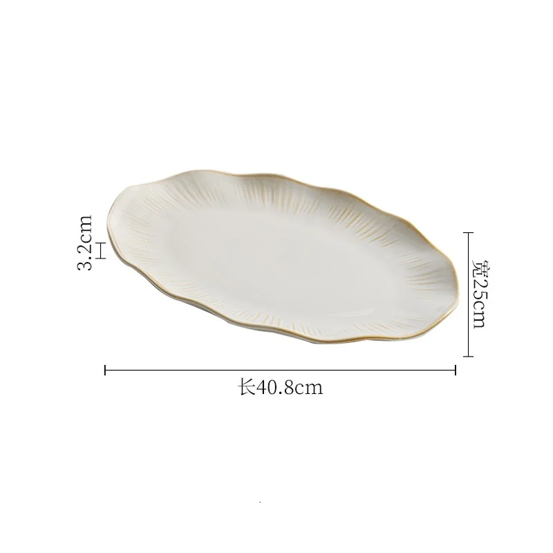 Hotel oval shape dinnerware rice serving dish plate porcelain reactive glaze ceramic fish plates for restaurants