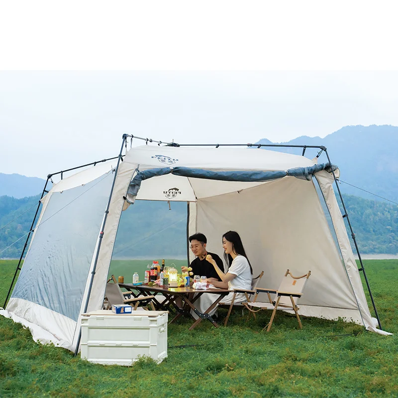 Feitu Vintage Camping Tent Outdoor Waterproof Pavilion Automatic Quick Opening Backing Beach Tent for 2-6 Person