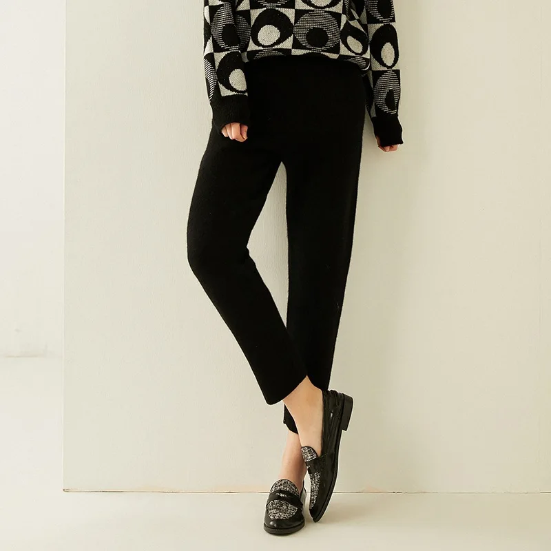 Made In Inner Mongolia Customization Logo Cashmere Carrot Harem Pants Women Loose Thick Knit Cashmere Pants For Women