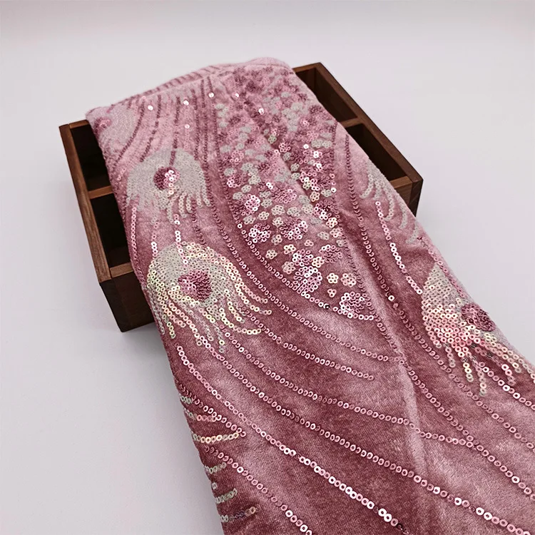5mm velvet phoenix tail embroidered fabric qipao dress sequin fabric sequin embroidered velvet sequin fabric