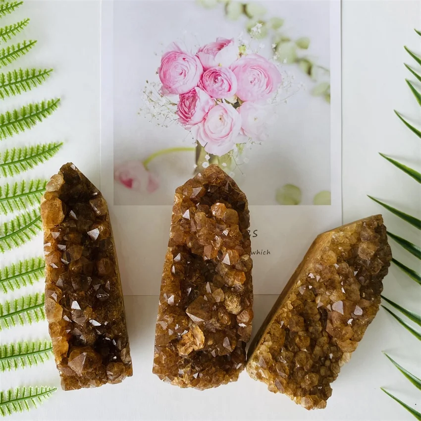 
Wholesale natural crystal cluster topaz protostone geode cuting tower energy column magic point wand 