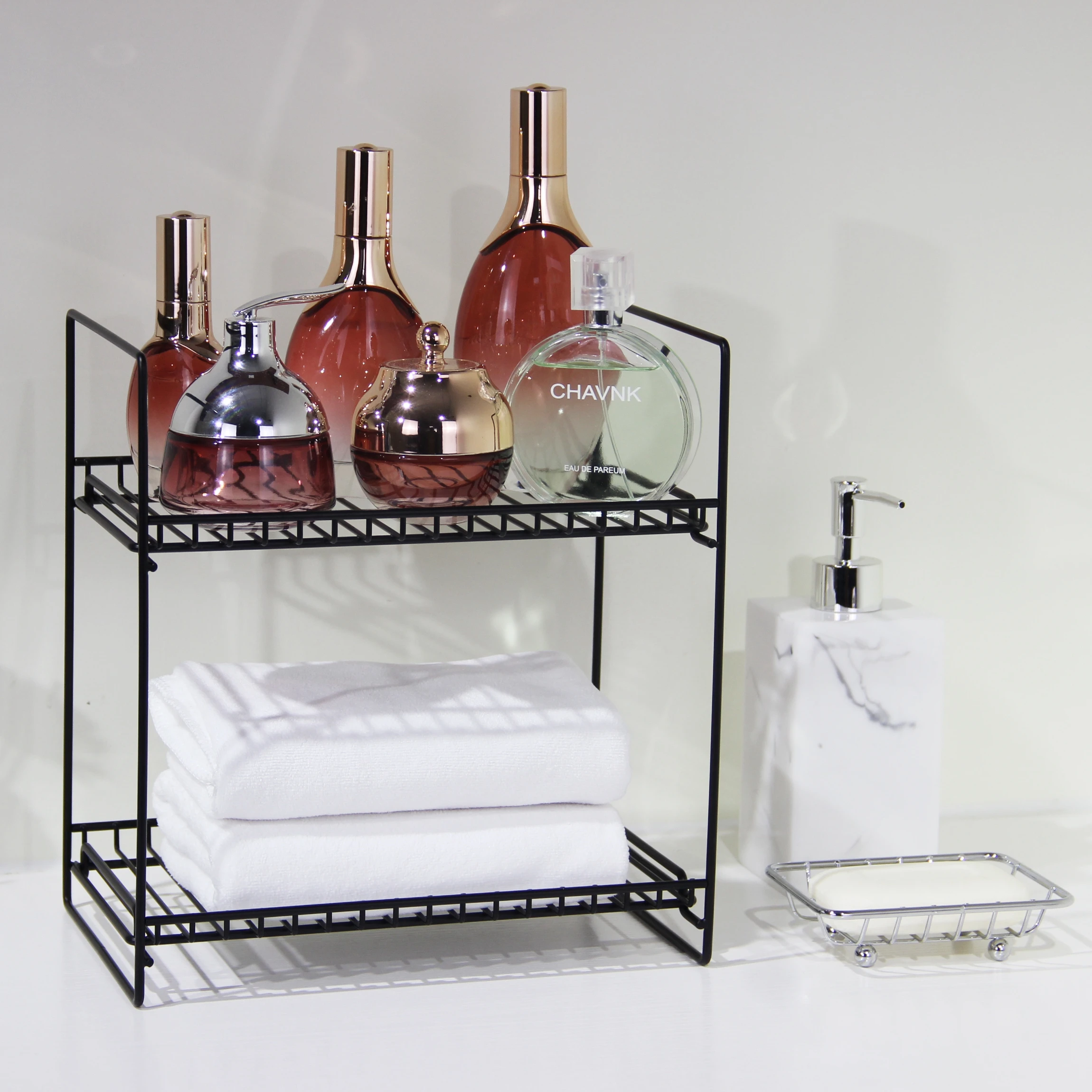 Metal 2-tires storage racks organizer rack for washing desk cosmetic makeup storage organizer folding Standing Shelf
