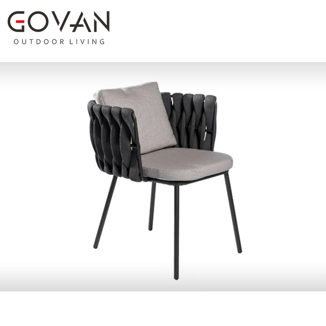 New Design Outdoor Furniture Garden Patio Dining Table Set with Belt Rope woven Leisure Dining Chair