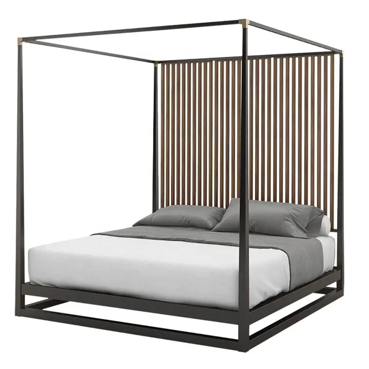 Factory Supply bedroom furniture solid wood frame canopy four poster bed queen king size