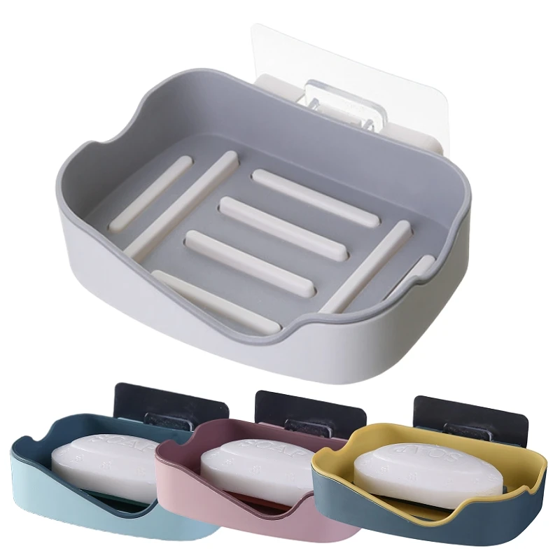 Draining Soap Dish Soap Holder Multifunctional No-Punch Non-Slip Storage Rack Drain Mat for Bathroom Kitchen