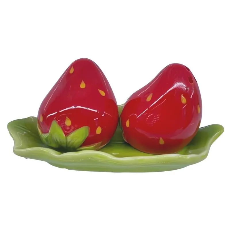Ceramic Fruit Salt and Pepper Shakers, Set of 2 | Spice Dispenser Storage Canisters-Mini Strawberry