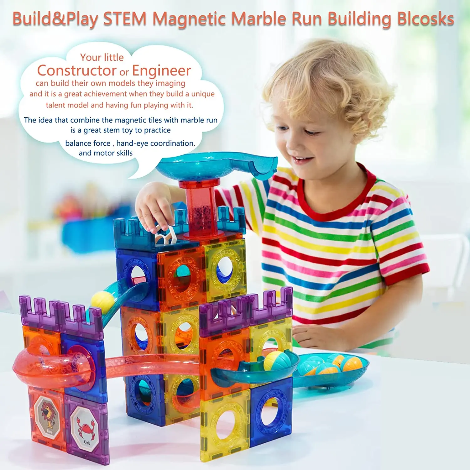 High Quality Magnetic Construction Toys Marble Run Magnetic Tiles Set