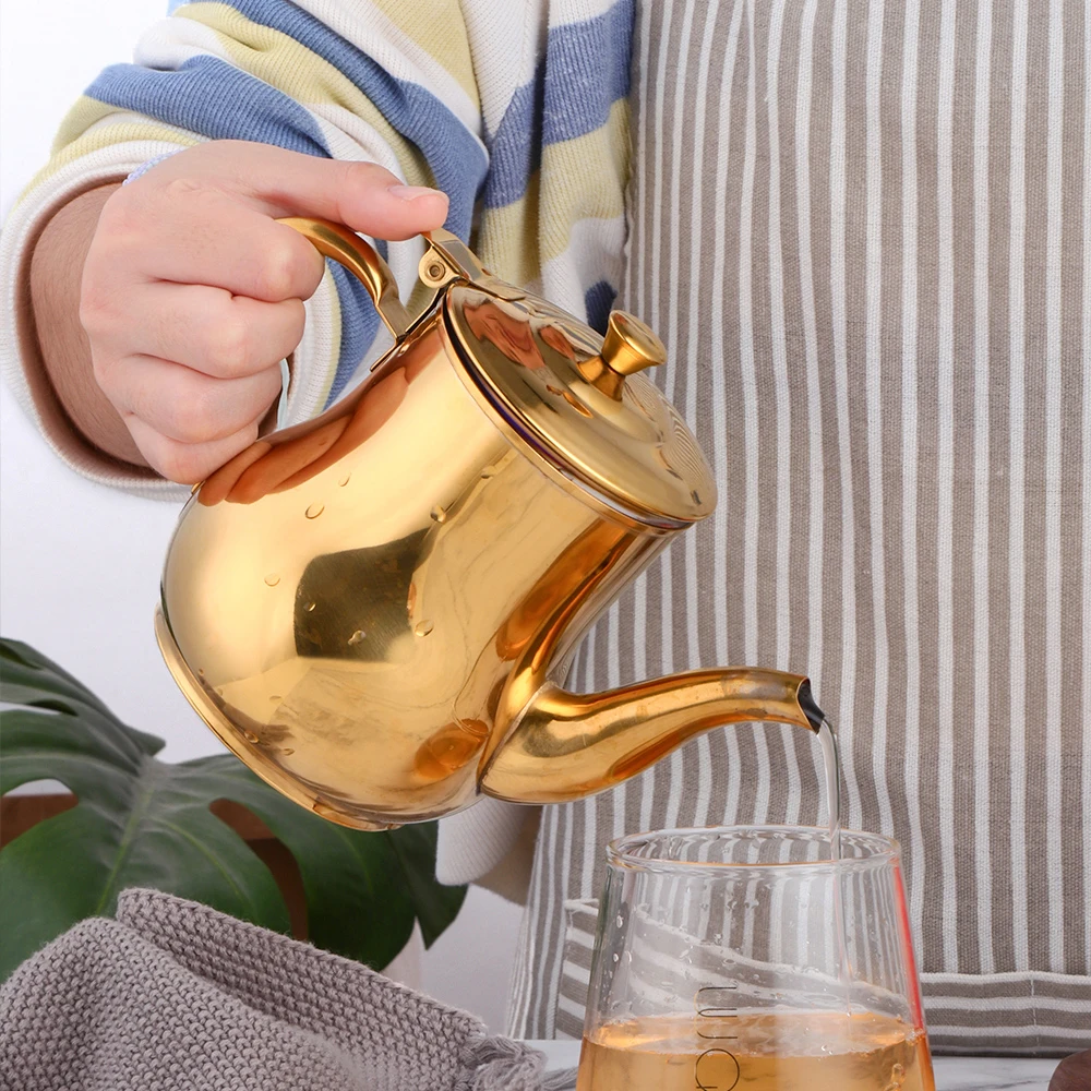 Wholesale Food Grade Level Gold Coffee Tea Pot Stainless Steel Moroccan Teapot With Strainer Inside for home restaurant