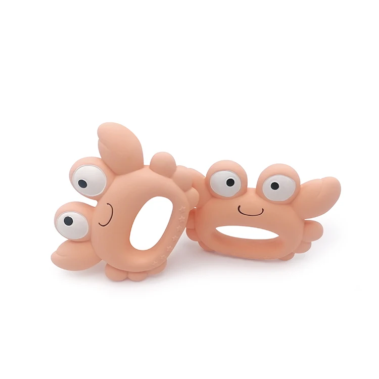 0-6 Months Old Pink Crab Shape Recycled Natural Rubber Organic Latex Baby Toy