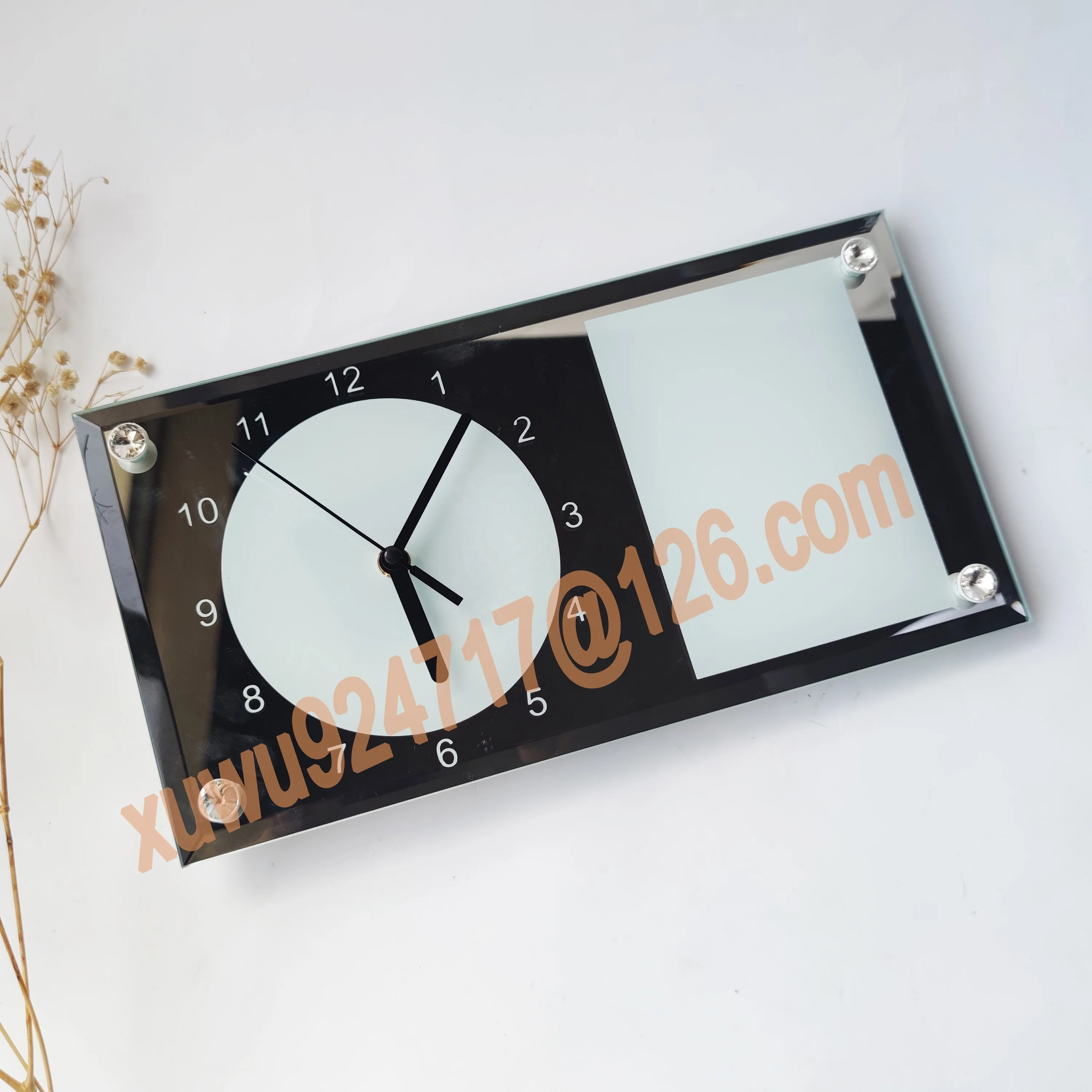 Glass Frame With Clock Souvenir Printable Sublimation Wall Square Glass Clock Photo Frame Mirror Edge Clock