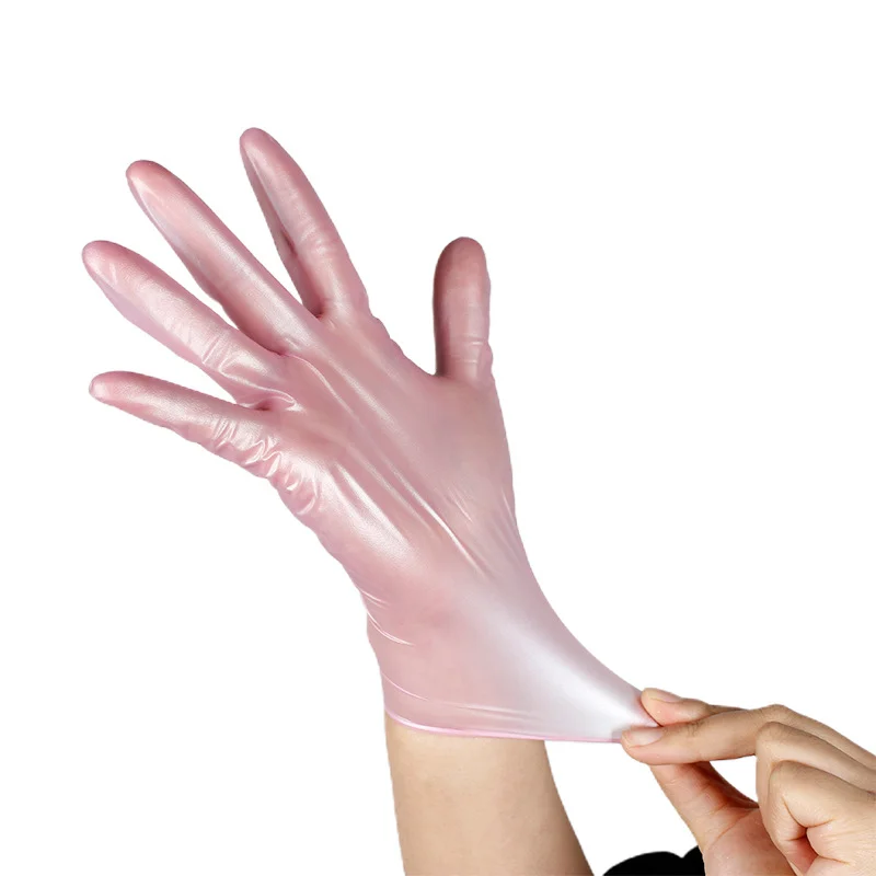 Disposable breathable pink  touch screen nitrile gloves for beauty center use