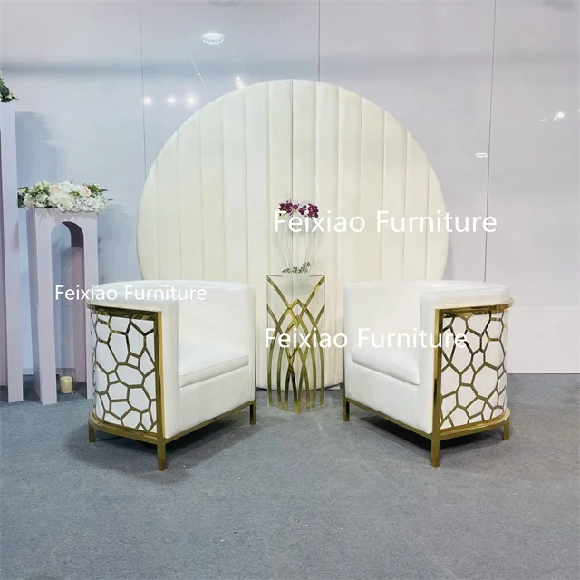 Luxury Wedding Furniture Suppliers White Sofa Chair Gold Stainless Steel Living room Sofa Set for Sale