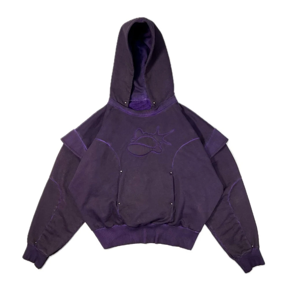 Original heavyweight striped Line stitching vintage washed men custom logo sweatshirt pullover double layer hoodie