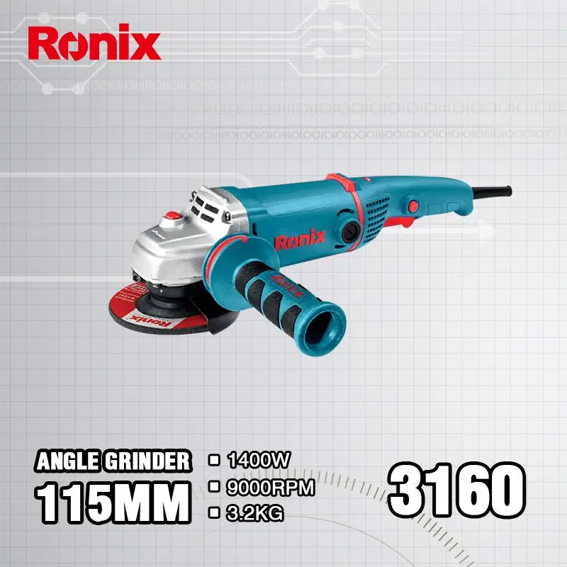 3160 модель Ronix 100 мм/115 мм/125 мм/180 мм/230 мм 4 дюйма 4-1/2 5 дюймов 1400 Вт Электрические угловые шлифовальные машины из Китая