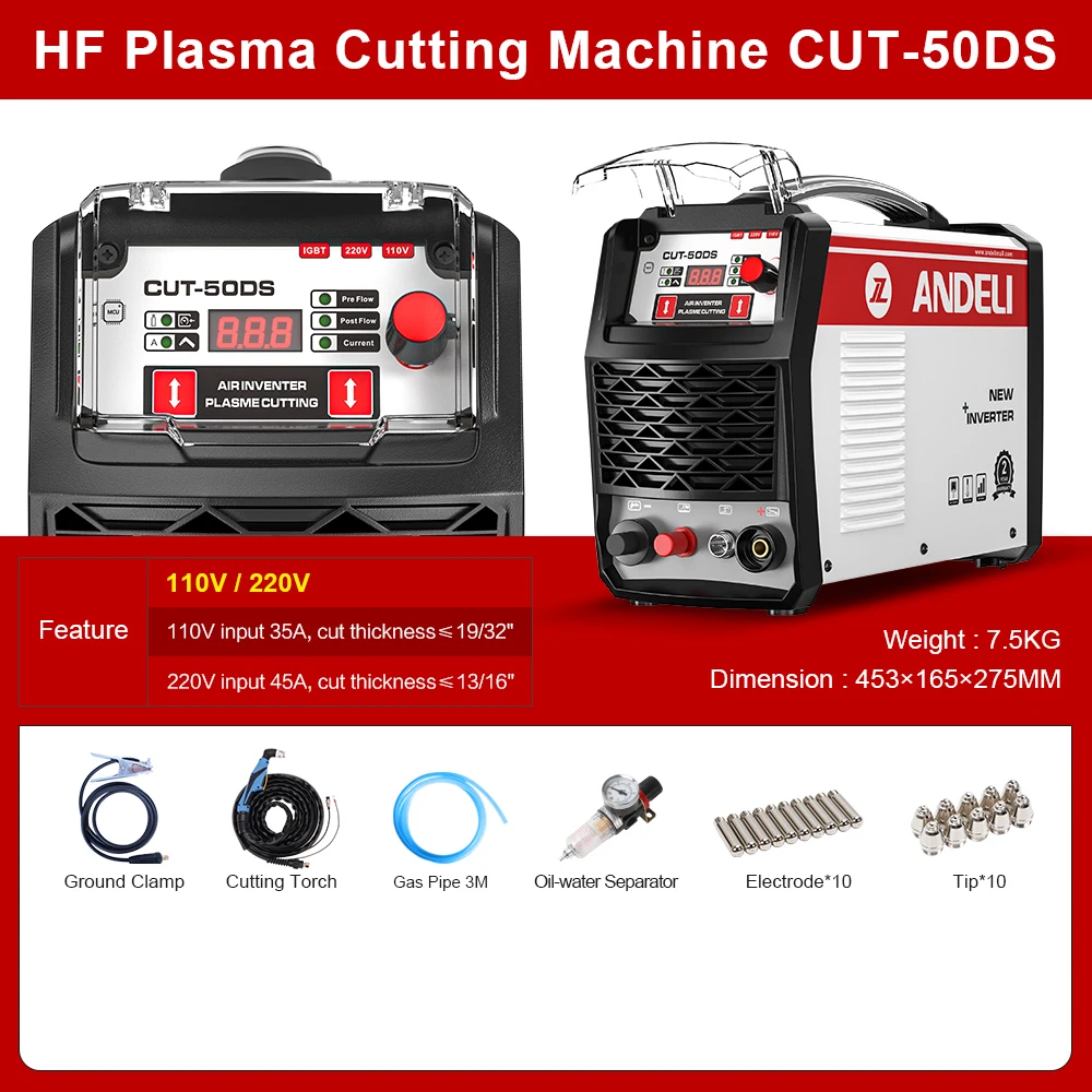 ANDELI CUT-50DS High-Frequency Plasma Cutting Machine 2022 New Arrival HF DC Air Plasma Cutter Cut Thickness14mm Clean