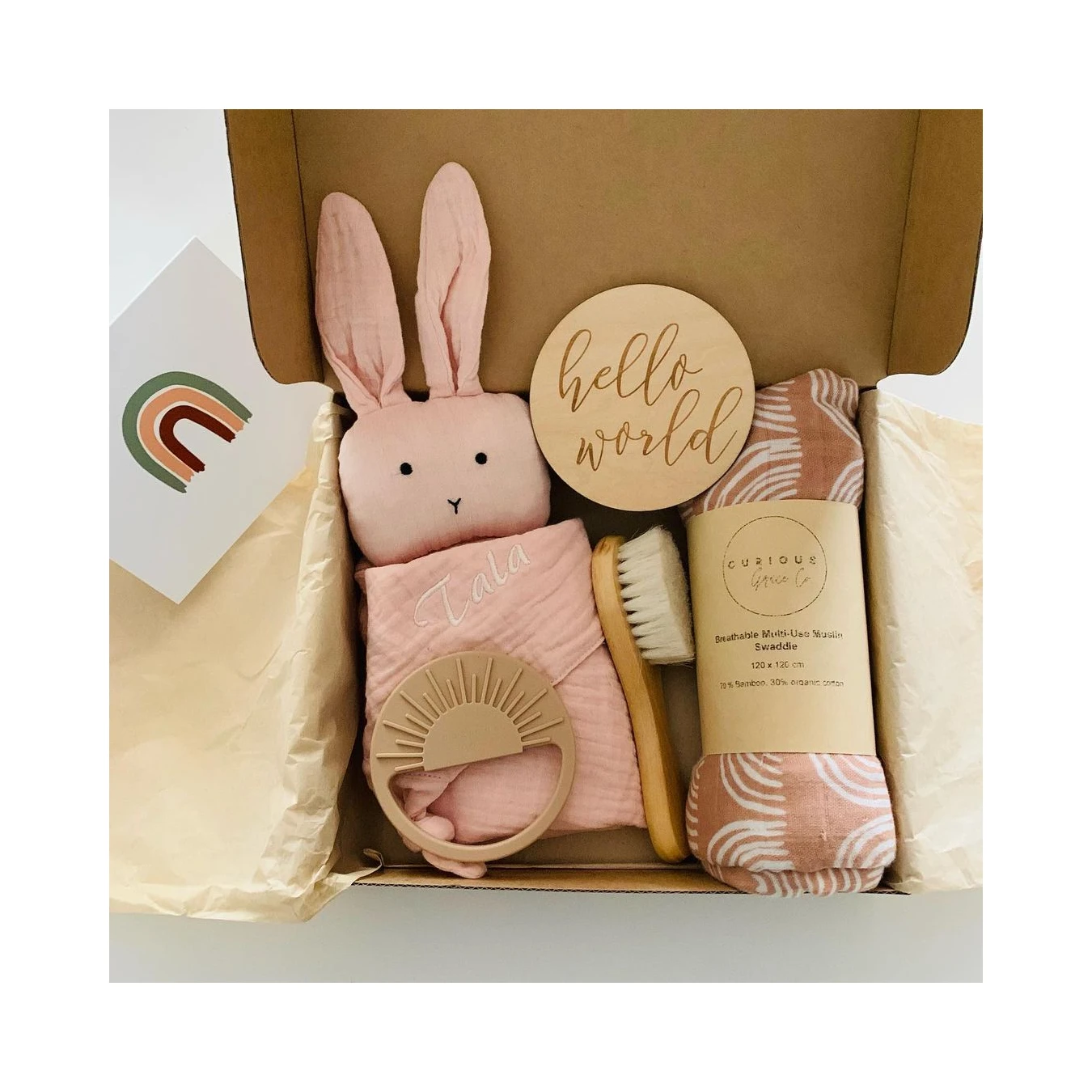 Boy Design Monthly Card Infant Wrap Gift Set Soft Bamboo Cotton Baby Muslin Swaddle Blanket with Teether