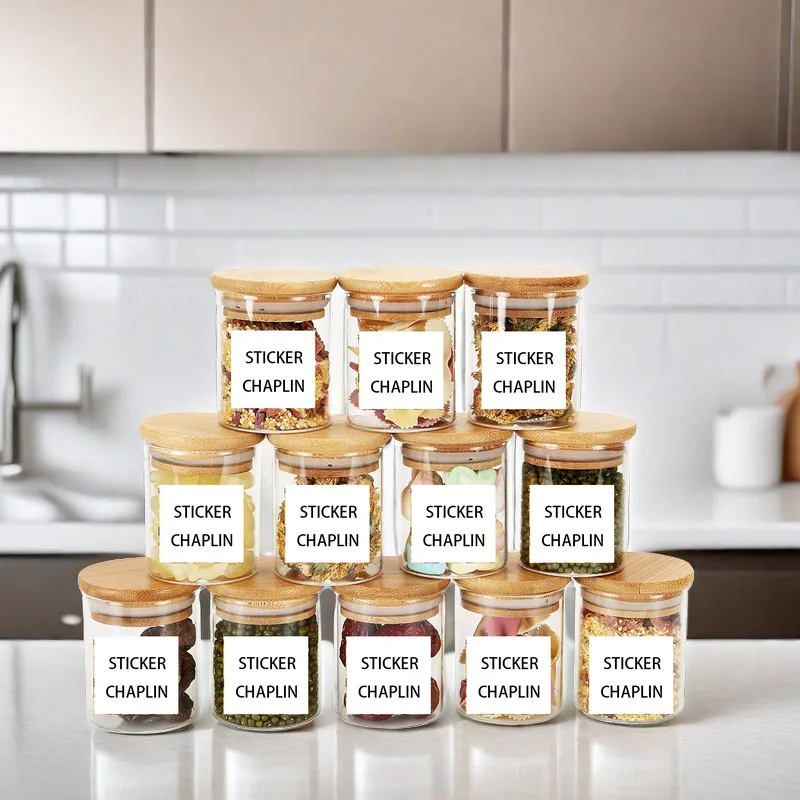 High borosilicate round handmade Glass storage container jar with bamboo wooden lid for food spice herb candle