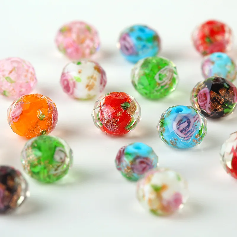 8/10/12mm crystal Glass Beads with rose  diy beads for phone chain jewelry Making Accessories