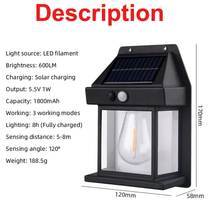 modern external waterproof solar motion sensor induction Filament wall lamp sconce garden Patio lights outdoor solar wall light