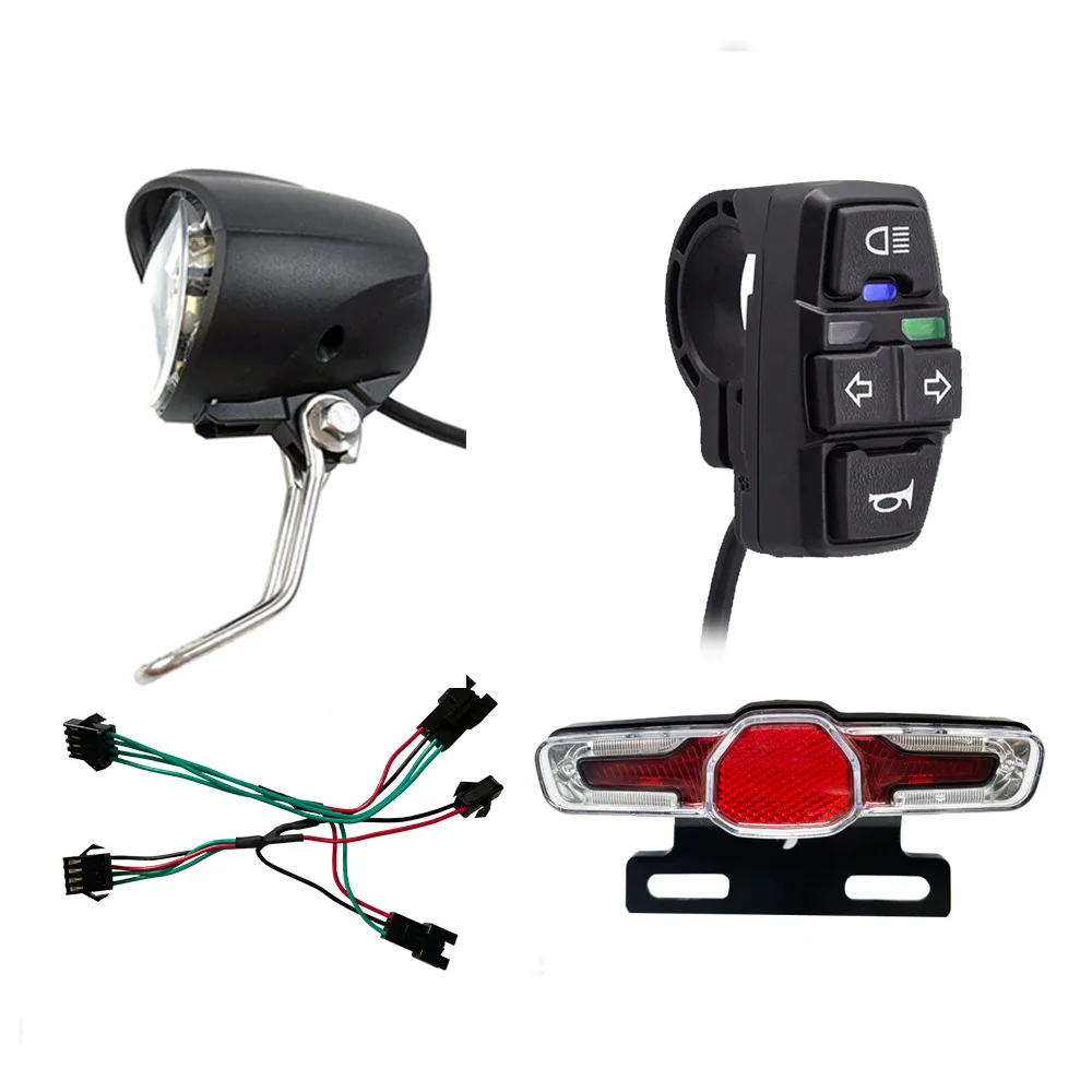 Electric Bike Light Front and Back Rear Carrier Electric Bicycle Safety LED Headlight  Rear Tail Light