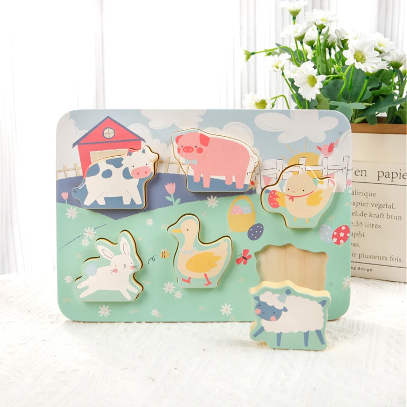 Montessori Toys Wooden Animal Puzzles Shape Animal Chicken Egg Toys Developmental Educational Games Puzzles for Kids