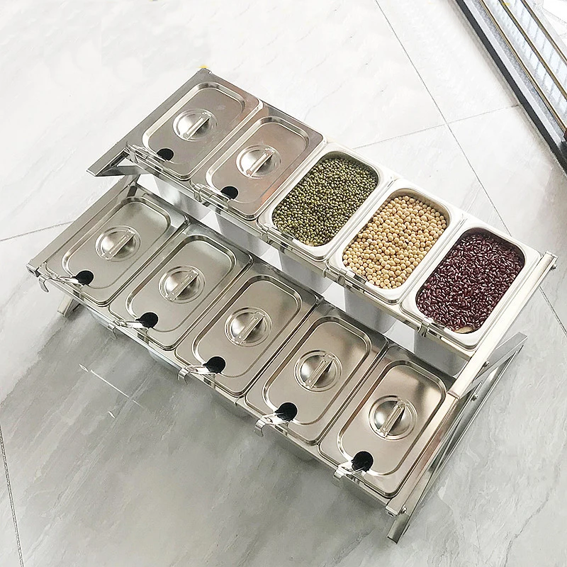 Stainless steel portions basin rack jam box milk tea shop specific milk tea seasoning box Kitchen Storage Canisters