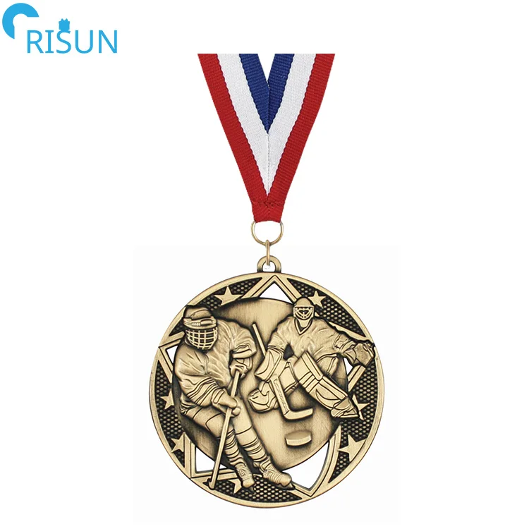 Bespoke 3D Enamel Field Ice Ball Hockey Player Competition Medals Medallion With Ribbon Lanyard Custom Hockey Medal