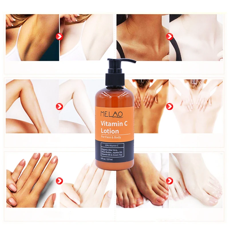 Melao/OEM/ODM 237ml Vitamin C Body Lotion Moisturizing Whitening Exfoliator Nourishing Body Skin Care Lotions
