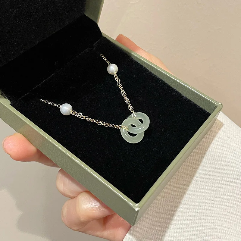 GT copper Natural Hetian Jade Double Round double round pendant necklaces  Healing Yoga Necklace for Women