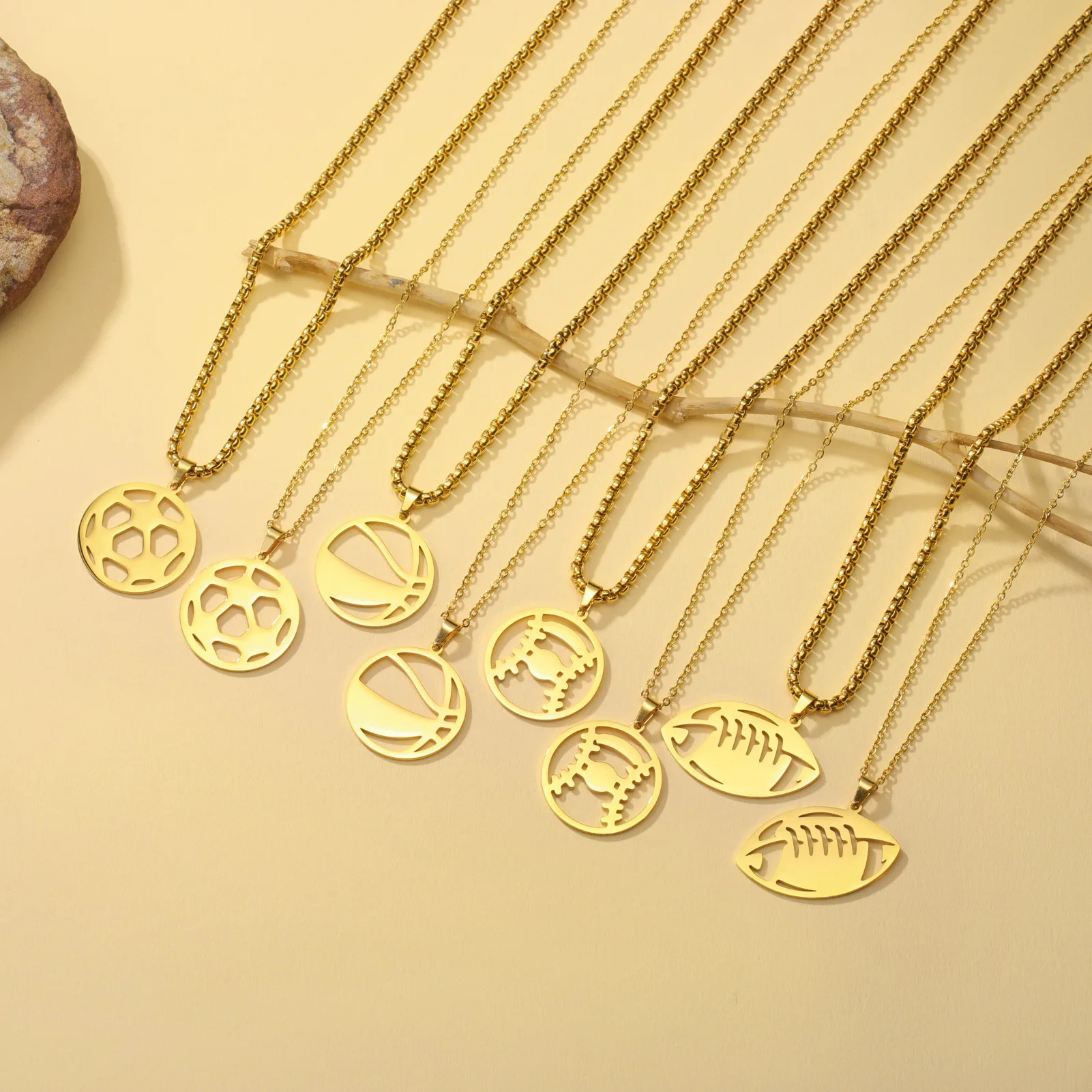 Hip-hop Style Sports Cut Baseball Basketball Football Charm Pendant Stainless Steel Necklace