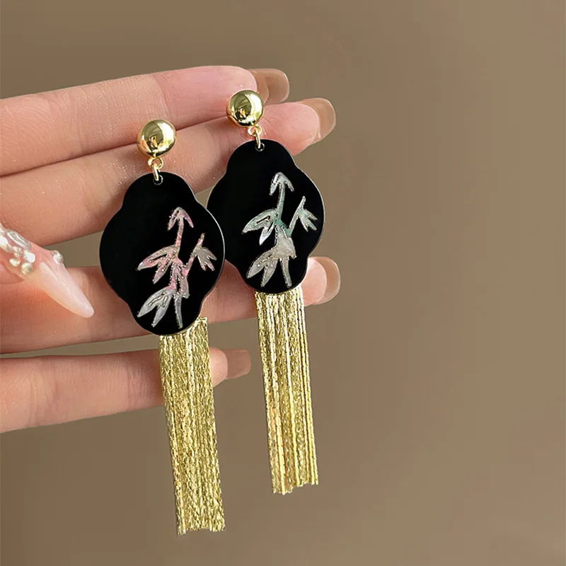 Silver Needle New Chinese Resin Cloud Tassel Earrings China-Chic Personalized Versatile Long Earrings Fashion Earrings Female