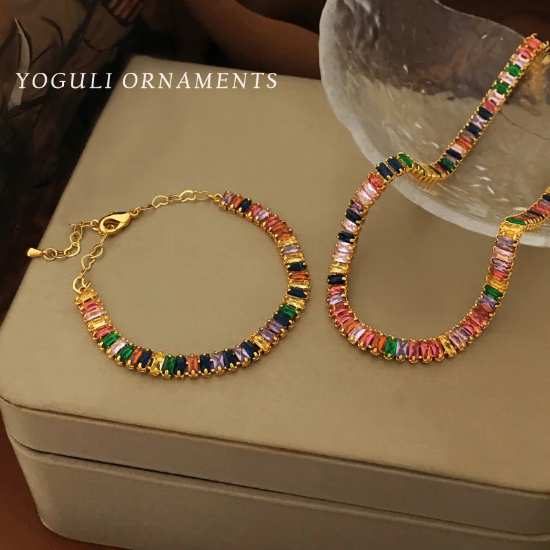 Luxury jewelry Sets  Colorful Zircon Jewelry Necklaces and bracelet For Women  Beaded Jewelry Gift