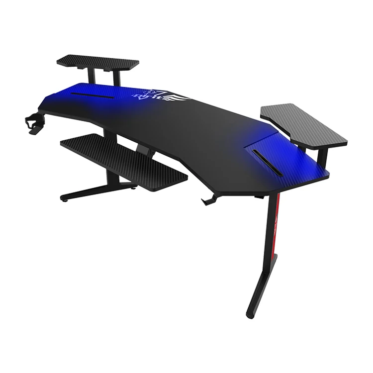 Большой настольный игровой стол со светодиодной RGB подсветкой компьютерный для киберспорта черный угловой ПК